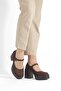 Dark Brown Suede Mary Jane Shoes Thick Platform Heeled Sandals Bi̇za - 5