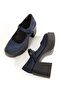 Navy Blue Suede Mary Jane Shoes Thick Platform Heeled Sandals Bi̇za