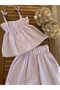 Babyaden Lilac Gingham Waffle Fabric Strap Bowknot Anti-Sweat Girls' Set - 3