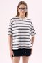 Crep Women's Striped Crew Neck Short Sleeve T-Shirt – Oversize Fit 100% Cotton Ecru Blue - 7