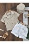 Muslin Fabric Hat and Buttoned Shorts Summer Baby Boy Set - 6