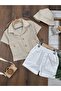 Muslin Fabric Hat and Buttoned Shorts Summer Baby Boy Set