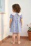 Girl's Cotton Blue Striped Heart Embroidered Collared Dress - 5