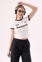 Crep Women's Santorini Printed Contrast Ribbed Crop T-Shirt Crew Neck Slim Fit Cotton Ribbed Ecru - 4