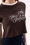 Crep Women's Merci Ribbon Text Printed Crop T-Shirt Crew Neck 100% Cotton Brown - 5