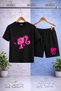 Children's Princess Head Heart Patterned Custom Printed Crew Neck 3-Piece T-Shirt - Shorts Set - 2
