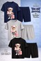 Children's Girls with Teddy Bear Suitcases Special Printed Crew Neck 3-Piece T-Shirt - Shorts Set