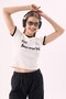 Crep Women's Santorini Printed Contrast Ribbed Crop T-Shirt Crew Neck Slim Fit Cotton Ribbed Ecru - 2
