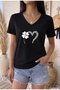 Women's Oversize V-Neck T-Shirt with Yonca Heart Print