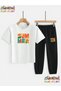 Summer Orange Printed Top-Bottom Tracksuit/T-Shirt Two-Piece Children's Set (Pocketed Tracksuit Pants)