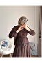 Lace Detailed Shirt and Skirt Set M25191 - Brown - 4