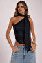 Lace Detailed One-Shoulder Crop Blouse with Shawl Detail - 7