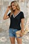 Women's Short Sleeve V-Neck Wrinkled Blouse - 2
