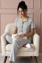 Women's Leaf Patterned Ribbed V-Neck Short Sleeve Long Cool Viscose Camisole Pajama Set - 2