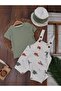 Baby Boy Dinosaur Patterned 3-Piece Summer Salopet Set with Safari Hat - 2