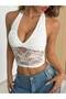 Lace Detailed Crop Athlete Halter Neck Summer Stylish Top Blouse - 4