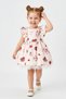 Baby Girl Birthday Party Wedding Dress Short Sleeve Ruched Tulle Lined Strawberry