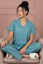 Women's Tiny Heart Patterned Shirt Collar Short Sleeve Bottom Long Cool Touch Milan Fabric Pajama Set