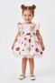 Baby Girl Birthday Party Wedding Dress Short Sleeve Ruched Tulle Lined Strawberry - 4