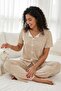 Women's Tiny Flowers Patterned Ribbed V-Neck Short Sleeve Under-Long Cool Viscose Camisole Pajama Set - 4
