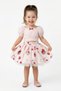 Baby Girl Birthday Party Wedding Dress Short Sleeve Double Suit Ruched Tulle Lined Strawberry