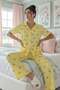 Women's Lemon Patterned Shirt Collar Short Sleeve Long Cool Milan Fabric Pajama Set - 2