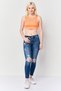 Women Crew Neck Sleeveless Textured Tank Top, Orange - 2