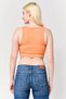 Women Crew Neck Sleeveless Textured Tank Top, Orange - 4