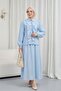 Ruffled Front, Elastic Sleeves, Lined Skirt, Strawberry Set - Baby Blue - 3