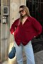 Burgundy One a Pile Single Pocket Oversize Women's Shirt - 2