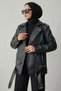 Elvera Zr Oversize Long Women's Hijab Black Leather Jacket - 2