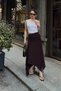 Brown Waist Detailed Asymmetrical Cut Slit Women's Sandy Midi Skirt - 4