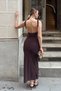 Brown Asymmetrical Collar Thick Straps Draped Buckle Detail Women's Sandy Dress - 6