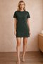 Women's Short Sleeve Crew Neck Mini Knitted Dress with Front Stitching Detail – No Show Casual Dress - 3