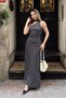 Black Polka Dot One-Shoulder Women's Sandy Midi Dress with Scarf - 2