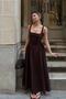 Brown Thick Strap Waist Gathered Women's Flared Midi Dress - 3
