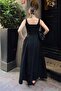 Black Thick Strap Waist Gathered Women's Flared Midi Dress - 5