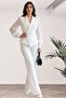 Special Collection - Chiffon-Sleeve Stone-Detail Black Suit 415