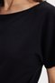 Women's Slim Fit Tight Fitting Short Bat Sleeve Boat Neck Black T-Shirt Blouse - 5