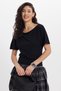 Women's Slim Fit Tight Fitting Short Bat Sleeve Boat Neck Black T-Shirt Blouse - 7