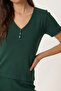 Button Detailed Ribbed Knitted Pajama Set Lrn0031 Emerald Green - 3