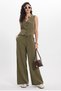 Women's Slim Fit 100% Cotton V-Neck Double Pocket Khaki Vest Trousers Set
