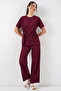 Women's Side-Tie Double Suit Set 30104 - Burgundy - 3