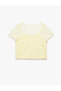 Crew Neck Lace Detailed Strappy Lined Short Sleeve Crop T-Shirt
