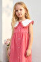 Girl's Summer Dress with Collar Detail and Front Buttons in Red - 4