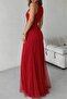 Women's Strappy Crew Neck Asymmetrical Hem Tulle Detailed Long Imported Crepe Dress - 4
