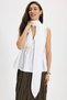 Women's Regular Cut Double Breasted Collar Halter Neck Detail Elastic Waist Sleeveless Ecru Blouse Shirt - 3