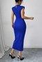 Women's Semi-Crew Neck Short Sleeve Midi Dress with Accessory Detail, Special Occasion, Event-Graduation Dress - 2