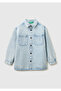 Boys' Ice Blue Logo Embroidered Two-Pocket Denim Shirt