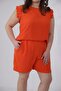 Women's Plus Size Pleated Detailed Shorts Set Coral - 4